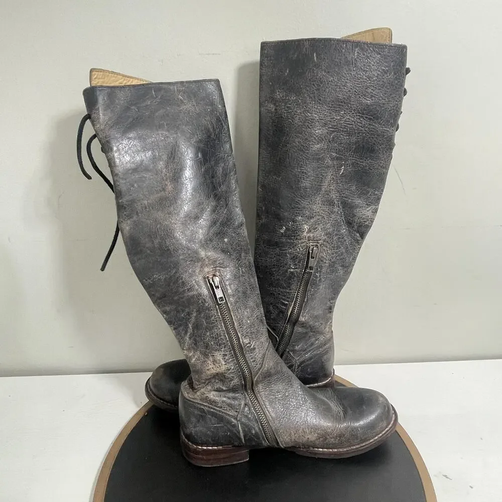 Bed Stu‎ Boots Manchester Riding Boots Women SZ 8 Hand Wash Leather Tall Gray